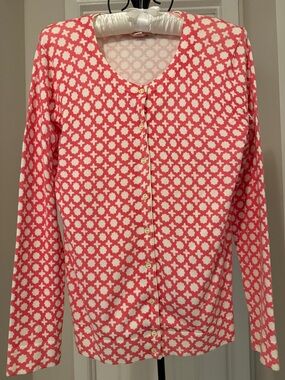 Charter Club Pink and White Clover Flower Patterned Button-Up Cardigan Size L